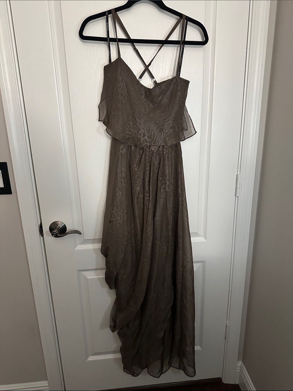 Bebe Women's Taupe Chiffon Strappy Maxi Dress with Belt